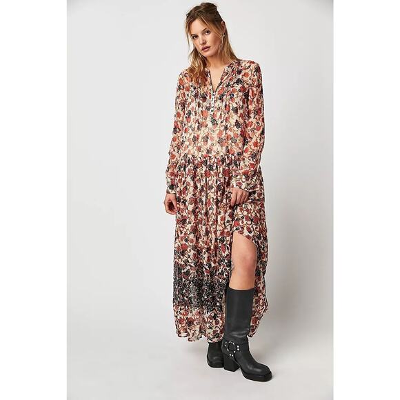 New Free People See It Through Dress $168 X-SMALL Tea Combo Floral - Picture 2 of 4